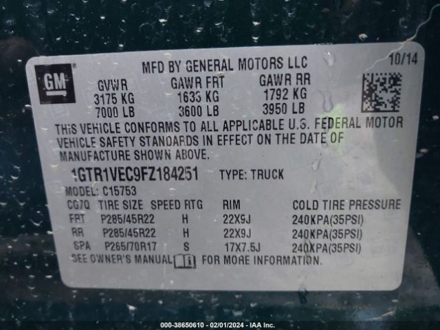 Photo 8 VIN: 1GTR1VEC9FZ184251 - GMC SIERRA 1500 