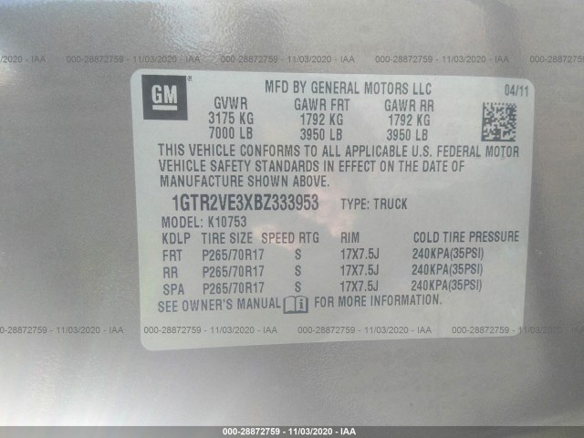 Photo 8 VIN: 1GTR2VE3XBZ333953 - GMC SIERRA 1500 