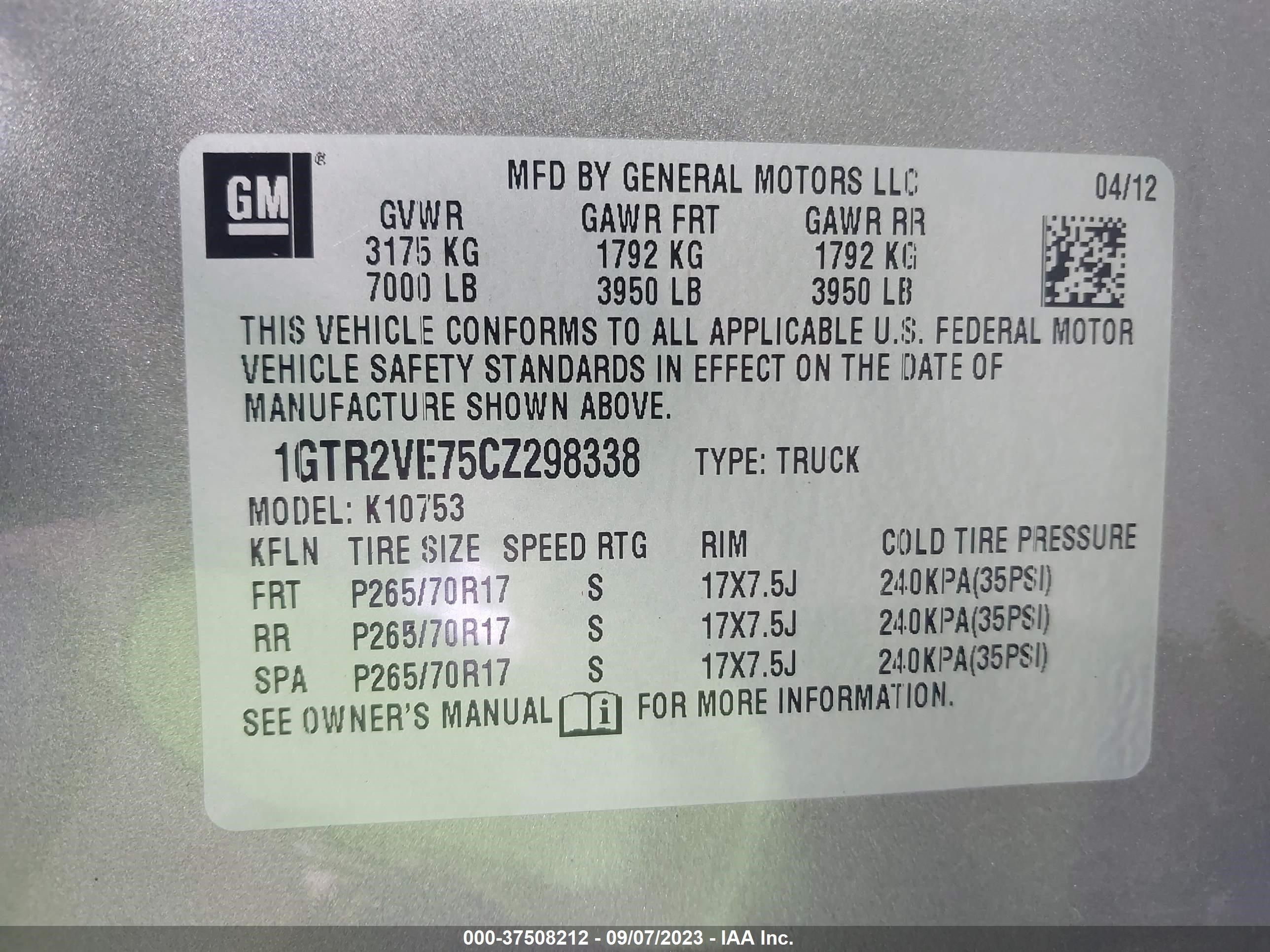 Photo 8 VIN: 1GTR2VE75CZ298338 - GMC SIERRA 