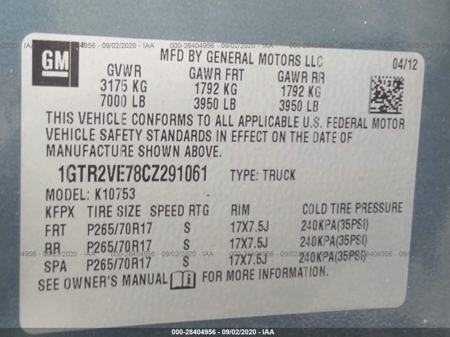 Photo 8 VIN: 1GTR2VE78CZ291061 - GMC SIERRA 1500 