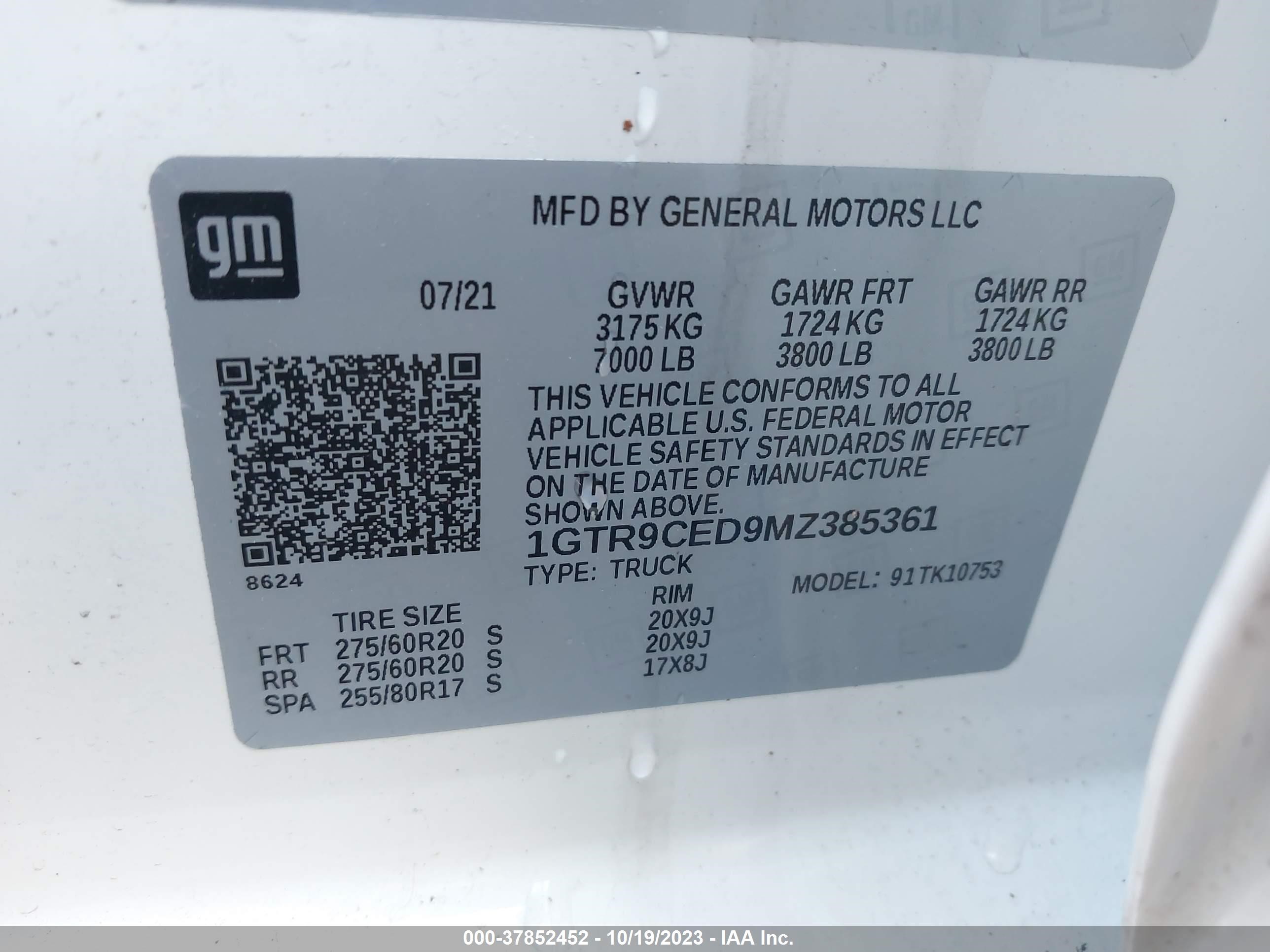 Photo 9 VIN: 1GTR9CED9MZ385361 - GMC SIERRA 