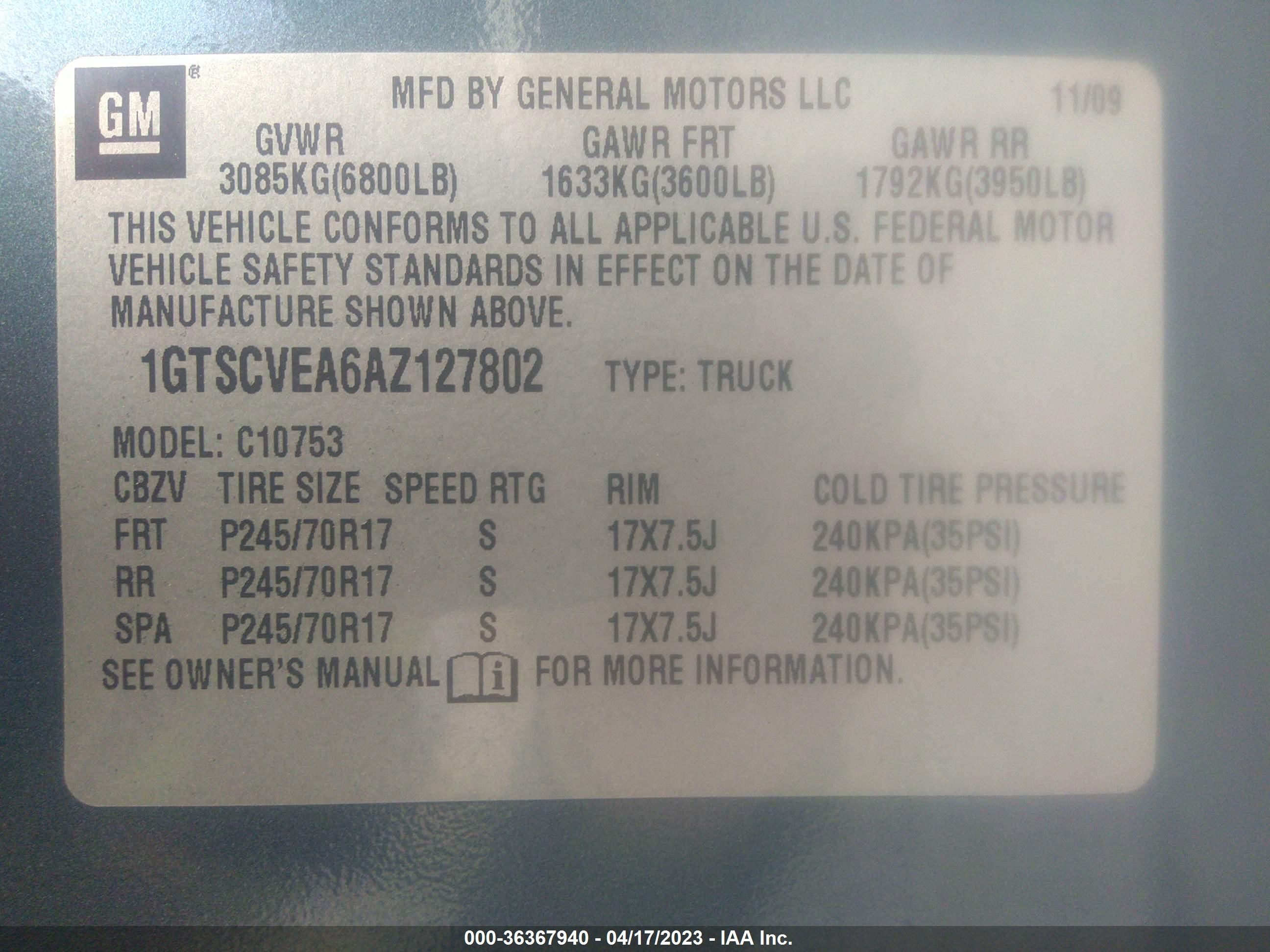 Photo 8 VIN: 1GTSCVEA6AZ127802 - GMC SIERRA 