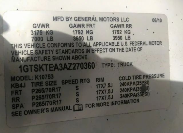 Photo 8 VIN: 1GTSKTEA3AZ270360 - GMC SIERRA 1500 