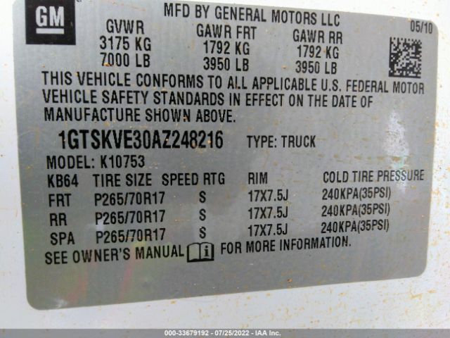 Photo 8 VIN: 1GTSKVE30AZ248216 - GMC SIERRA 1500 