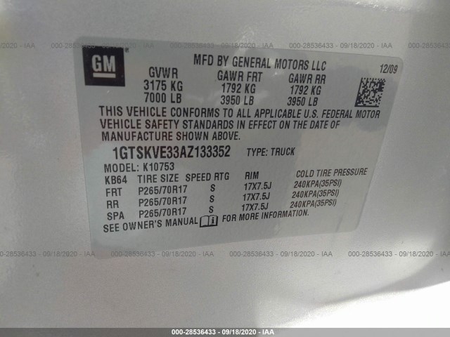 Photo 8 VIN: 1GTSKVE33AZ133352 - GMC SIERRA 1500 