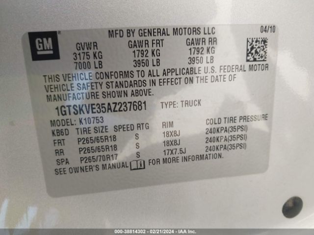 Photo 8 VIN: 1GTSKVE35AZ237681 - GMC SIERRA 1500 