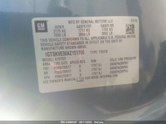 Photo 8 VIN: 1GTSKVE38AZ151796 - GMC SIERRA 1500 