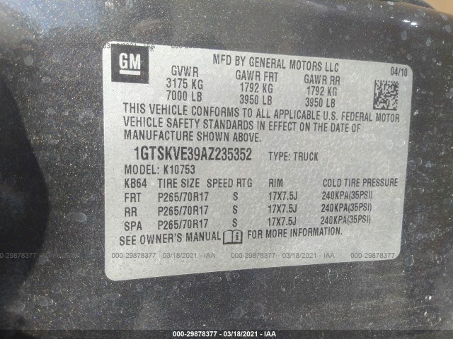 Photo 8 VIN: 1GTSKVE39AZ235352 - GMC SIERRA 1500 