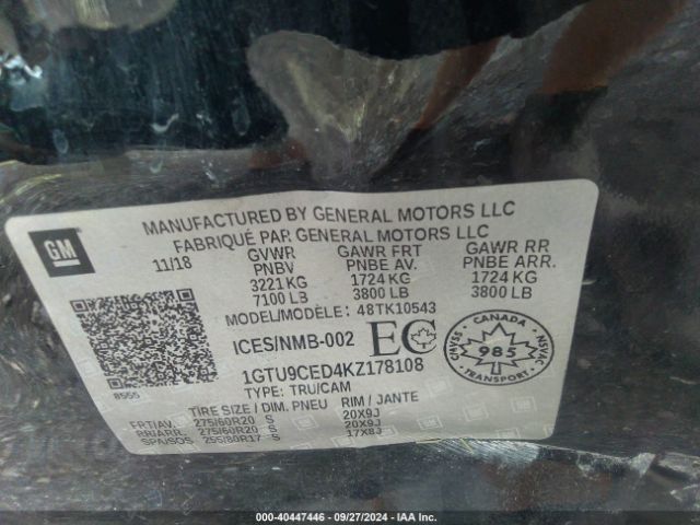 Photo 8 VIN: 1GTU9CED4KZ178108 - GMC SIERRA 