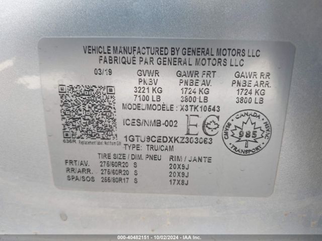 Photo 8 VIN: 1GTU9CEDXKZ303063 - GMC SIERRA 