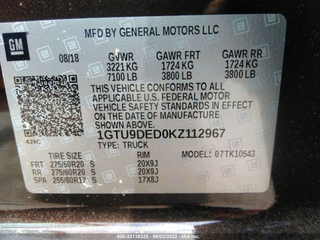 Photo 8 VIN: 1GTU9DED0KZ112967 - GMC SIERRA 1500 