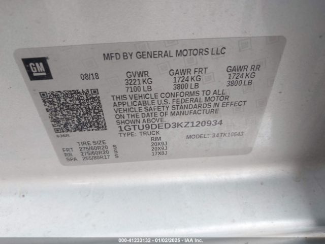 Photo 8 VIN: 1GTU9DED3KZ120934 - GMC SIERRA 