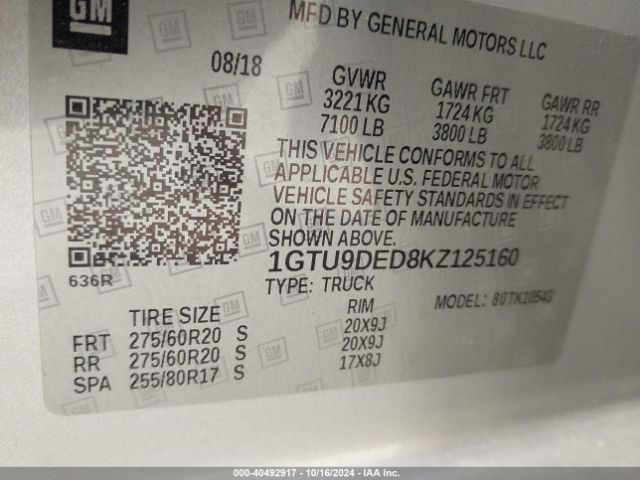 Photo 8 VIN: 1GTU9DED8KZ125160 - GMC SIERRA 