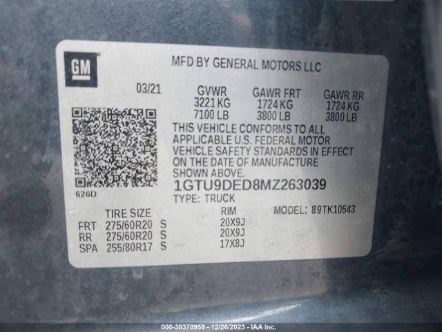 Photo 8 VIN: 1GTU9DED8MZ263039 - GMC SIERRA 1500 