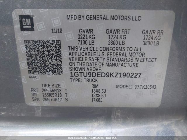 Photo 8 VIN: 1GTU9DED9KZ190227 - GMC SIERRA 