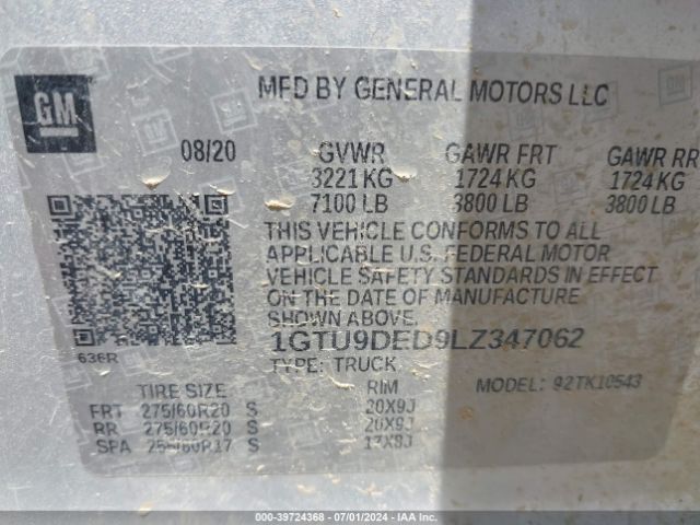 Photo 8 VIN: 1GTU9DED9LZ347062 - GMC SIERRA 1500 