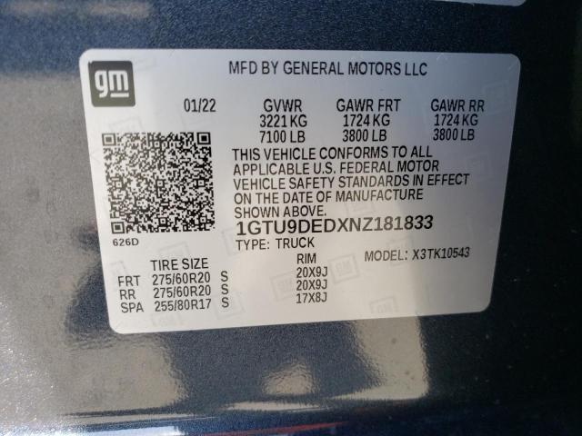 Photo 9 VIN: 1GTU9DEDXNZ181833 - GMC SIERRA LIM 