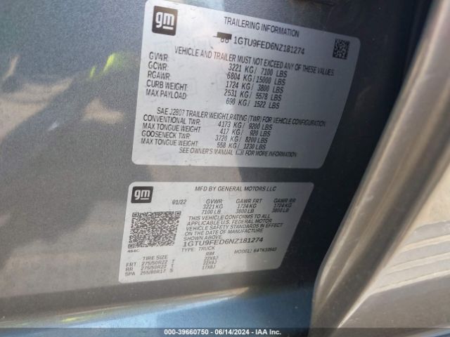 Photo 8 VIN: 1GTU9FED6NZ181274 - GMC SIERRA LIMITED 