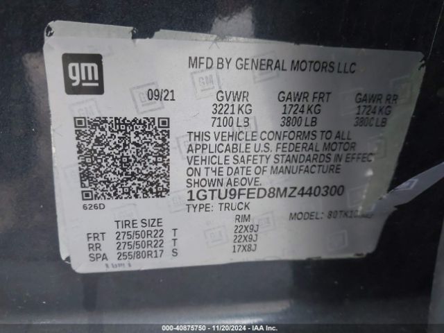 Photo 8 VIN: 1GTU9FED8MZ440300 - GMC SIERRA 