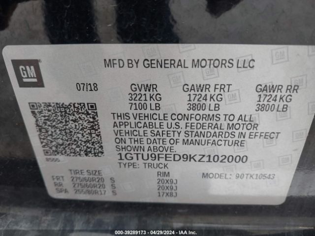 Photo 8 VIN: 1GTU9FED9KZ102000 - GMC SIERRA 1500 