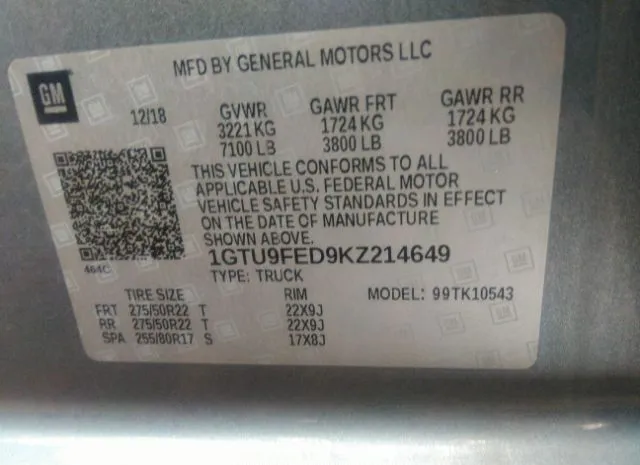 Photo 8 VIN: 1GTU9FED9KZ214649 - GMC SIERRA 1500 