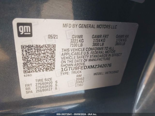 Photo 8 VIN: 1GTU9FEDXMZ342076 - GMC SIERRA 