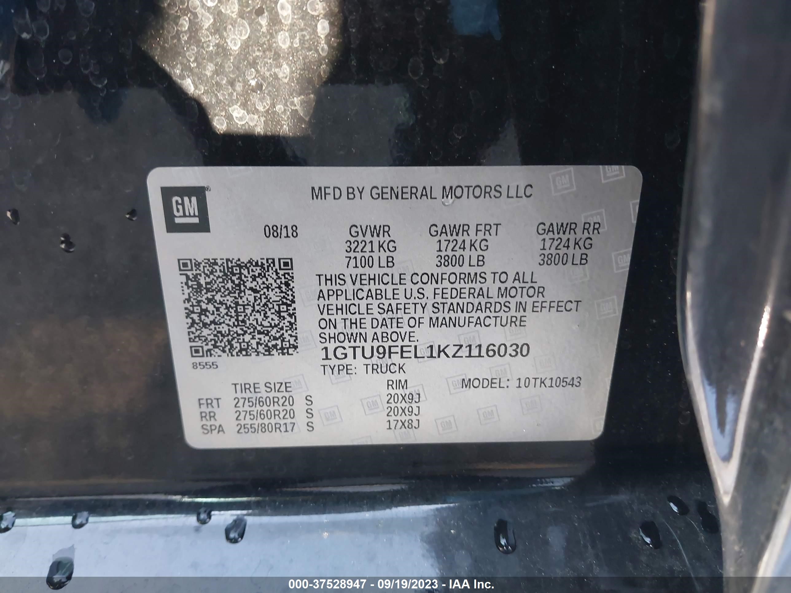 Photo 8 VIN: 1GTU9FEL1KZ116030 - GMC SIERRA 