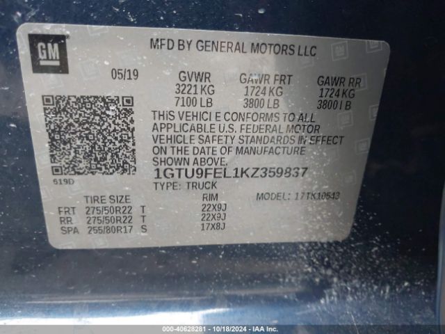 Photo 8 VIN: 1GTU9FEL1KZ359837 - GMC SIERRA 