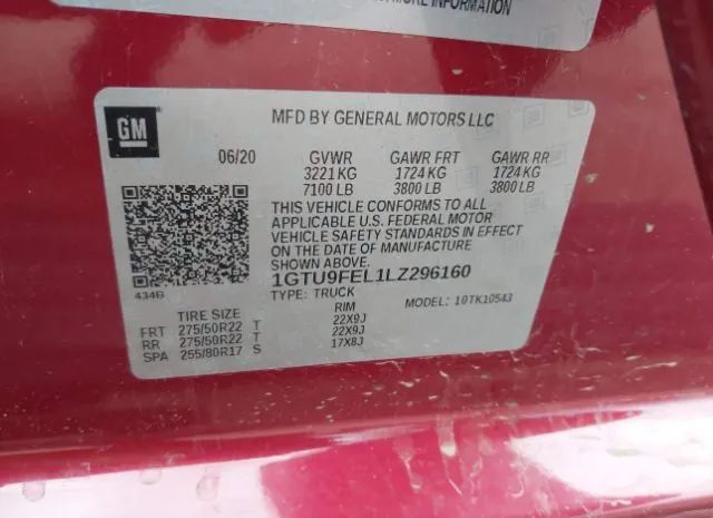 Photo 8 VIN: 1GTU9FEL1LZ296160 - GMC SIERRA 1500 