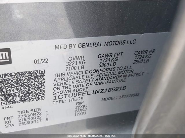 Photo 8 VIN: 1GTU9FEL1NZ185918 - GMC SIERRA LIMITED 