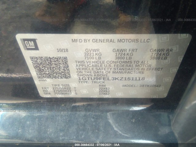 Photo 8 VIN: 1GTU9FEL3KZ151118 - GMC SIERRA 1500 