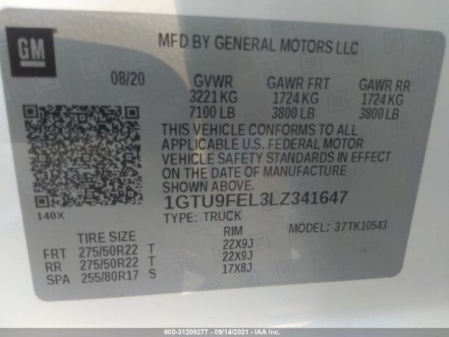 Photo 8 VIN: 1GTU9FEL3LZ341647 - GMC SIERRA 1500 