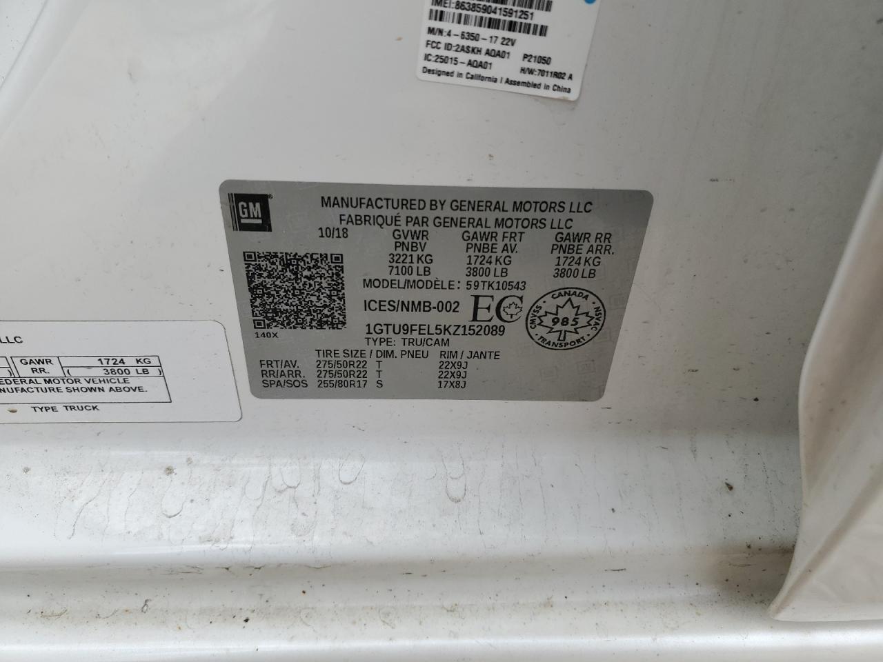 Photo 12 VIN: 1GTU9FEL5KZ152089 - GMC SIERRA 