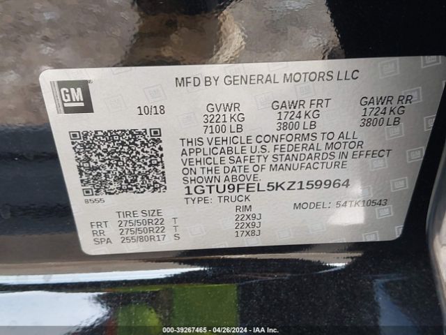 Photo 8 VIN: 1GTU9FEL5KZ159964 - GMC SIERRA 1500 