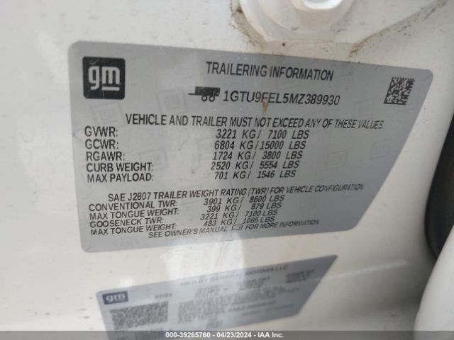 Photo 8 VIN: 1GTU9FEL5MZ389930 - GMC SIERRA 1500 