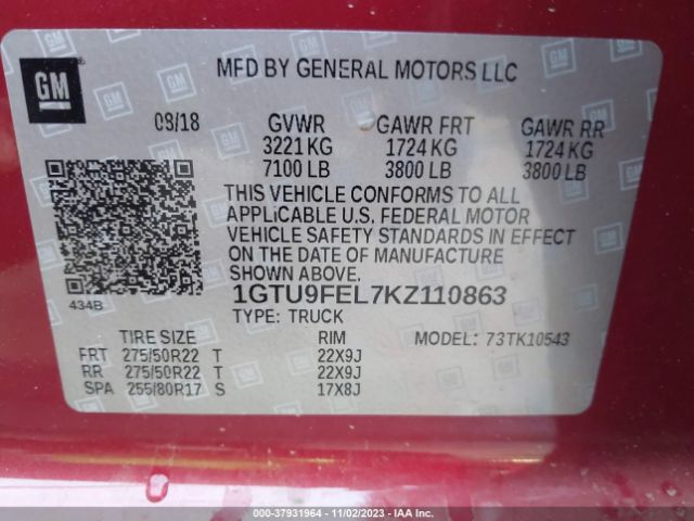 Photo 8 VIN: 1GTU9FEL7KZ110863 - GMC SIERRA 1500 