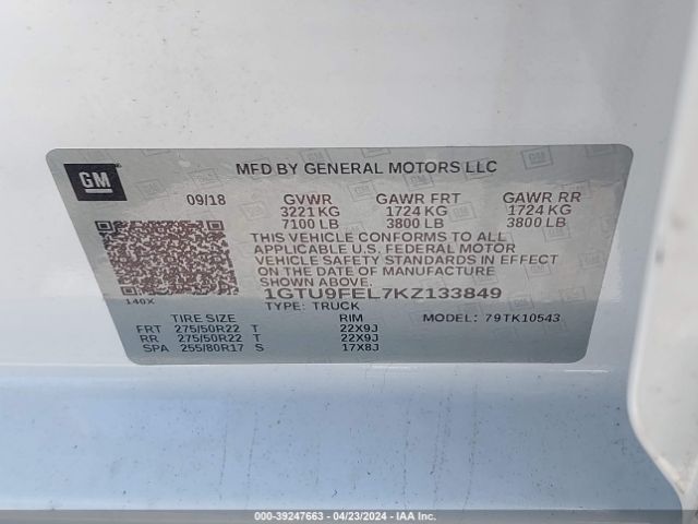 Photo 8 VIN: 1GTU9FEL7KZ133849 - GMC SIERRA 1500 