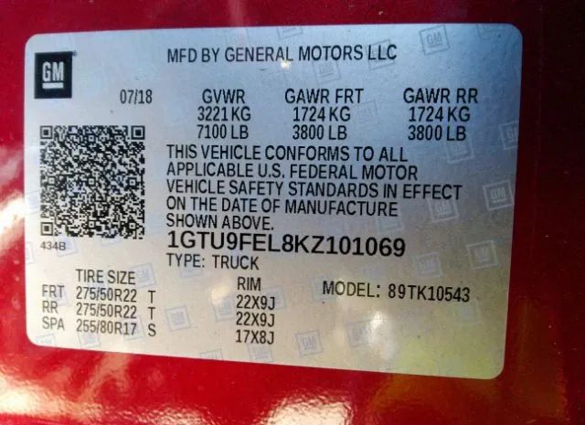 Photo 8 VIN: 1GTU9FEL8KZ101069 - GMC SIERRA 1500 