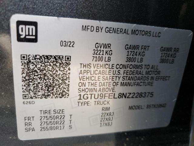 Photo 12 VIN: 1GTU9FEL8NZ228375 - GMC SIERRA 