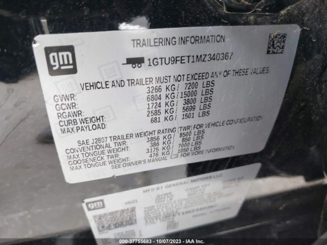 Photo 8 VIN: 1GTU9FET1MZ340367 - GMC SIERRA 