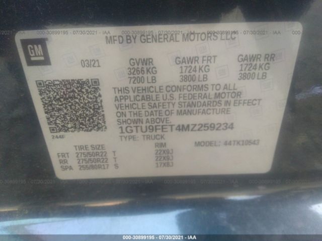 Photo 8 VIN: 1GTU9FET4MZ259234 - GMC SIERRA 1500 