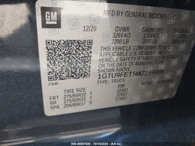 Photo 8 VIN: 1GTU9FET5MZ199805 - GMC SIERRA 