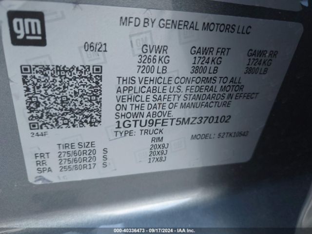 Photo 8 VIN: 1GTU9FET5MZ370102 - GMC SIERRA 