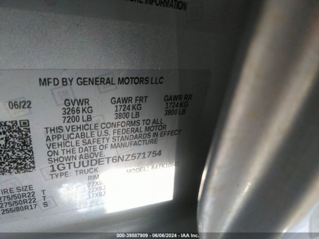 Photo 8 VIN: 1GTUUDET6NZ571754 - GMC SIERRA 