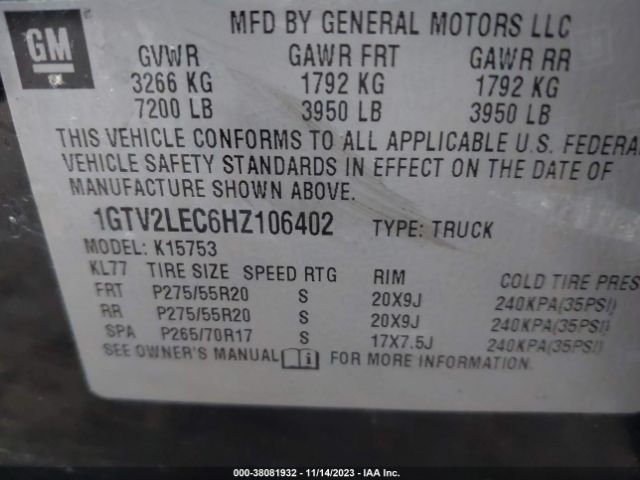 Photo 8 VIN: 1GTV2LEC6HZ106402 - GMC SIERRA 1500 