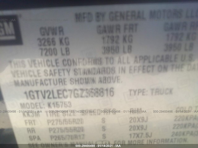 Photo 8 VIN: 1GTV2LEC7GZ368816 - GMC SIERRA 1500 