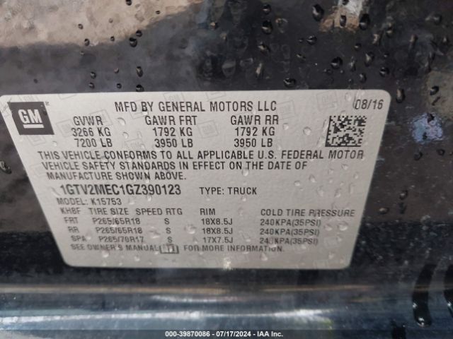 Photo 8 VIN: 1GTV2MEC1GZ390123 - GMC SIERRA 