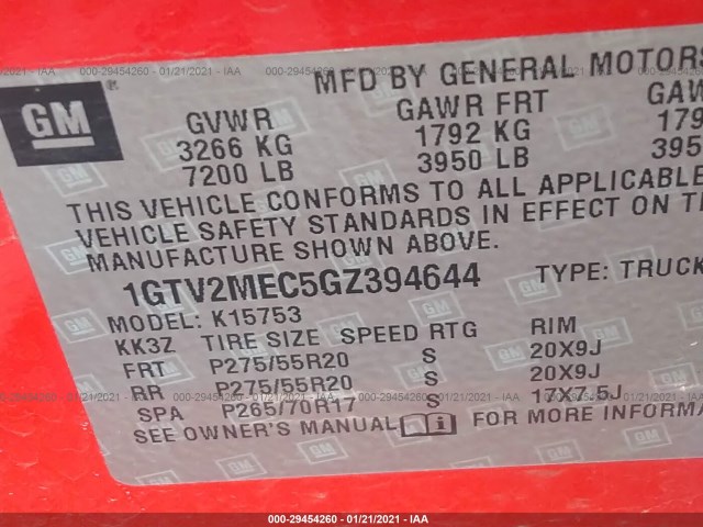 Photo 8 VIN: 1GTV2MEC5GZ394644 - GMC SIERRA 1500 