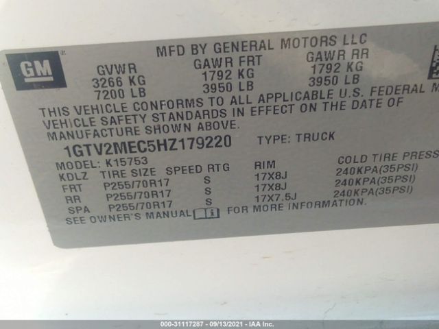 Photo 8 VIN: 1GTV2MEC5HZ179220 - GMC SIERRA 1500 