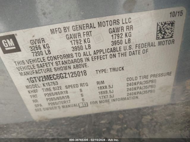 Photo 8 VIN: 1GTV2MEC6GZ125018 - GMC SIERRA 1500 